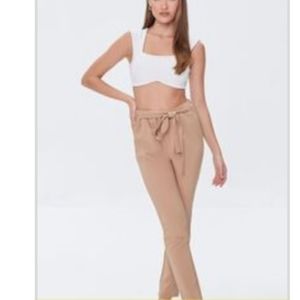 Forever21 Tan Belted Tie Waist Pants Straight Leg. Size M. NWT